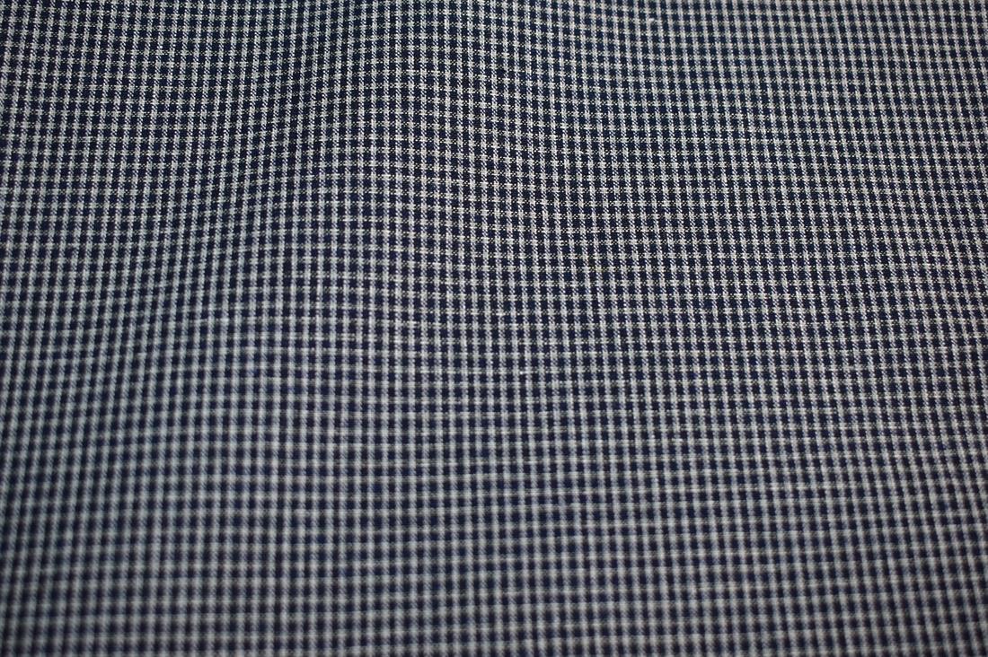 Navy Printed Small Check Tartan Brushed/Yarn
