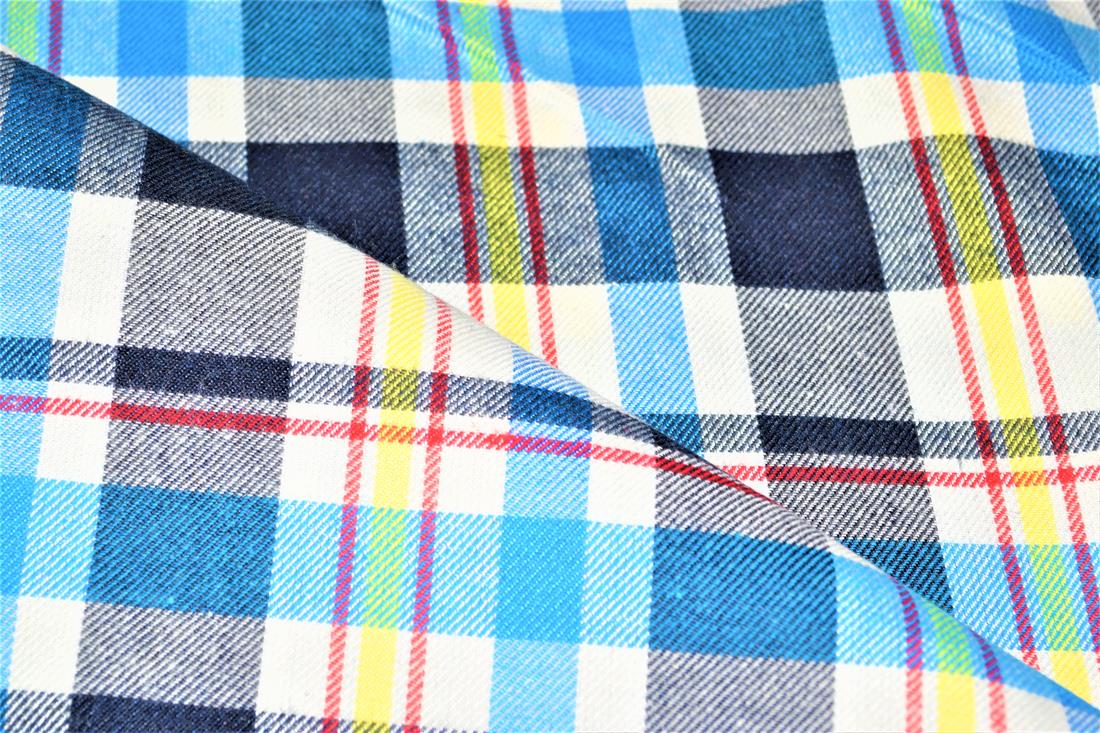 Blue & Gold Blue Tartan Yarn Dyed Fabric