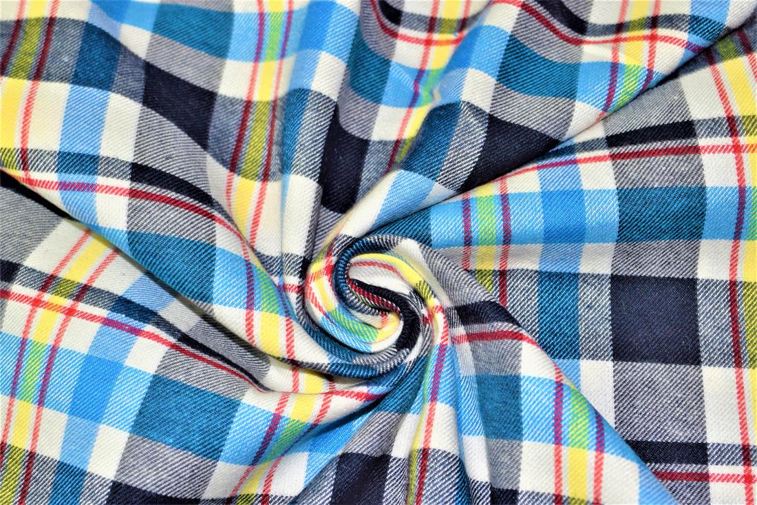 Blue & Gold Blue Tartan Yarn Dyed Fabric