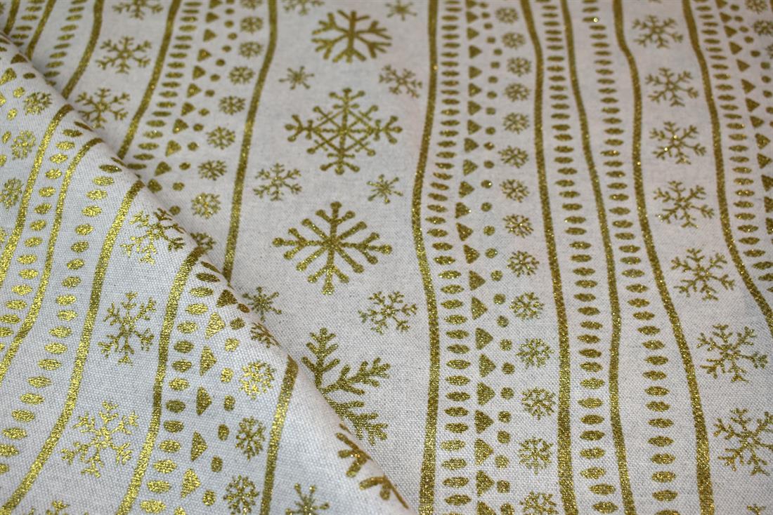 Natural & Gold Printed Digital Canvas Fabric