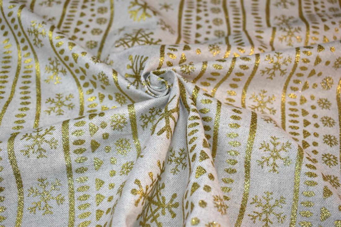 Natural & Gold Printed Digital Canvas Fabric