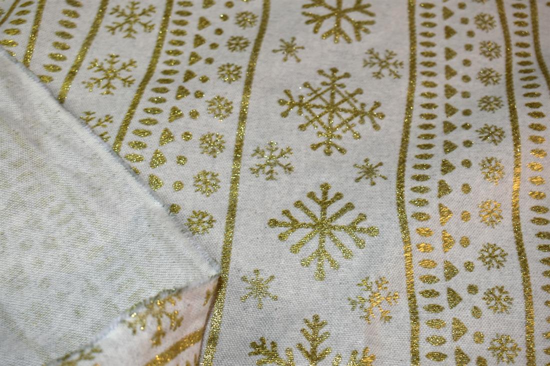 Natural & Gold Printed Digital Canvas Fabric