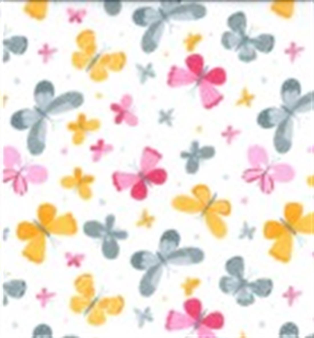 White Butterflies Printed Polycotton Fabric