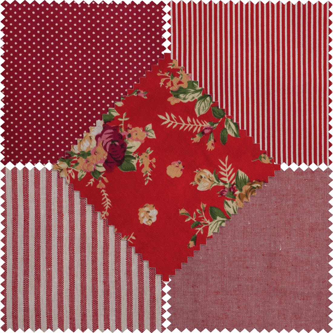 Reds 5 x Fat Quarter Pieces in Assorted Printed Fabrics