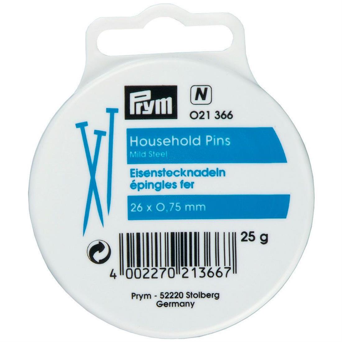 Prym Straight Household Pins Mild Steel Silver Colour 0.75 x 26mm 25g