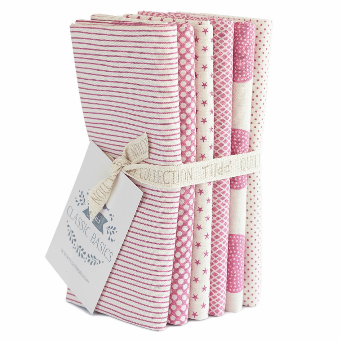Pink Classic Basics Bundle of 6 Cotton Fat Quarter Pieces
