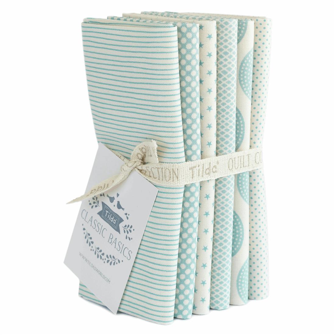 Light Blue Classic Basics Bundle of 6 Cotton Fat Quarter Pieces