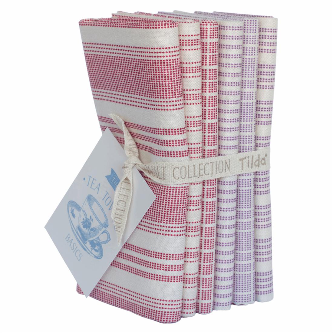 Red & Plum Tea Towel Bundle of 6 Cotton Fat Quarter Pieces