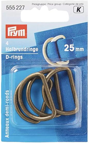 Prym 25mm Antique Brass D-Rings